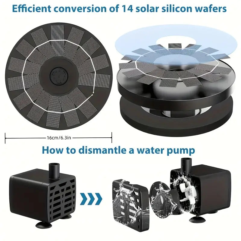 Solar Fountain with Glass Panel and 4 Nozzles (Colorful)