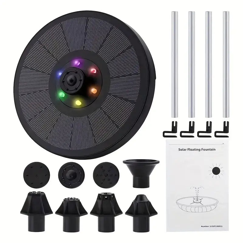 Solar Fountain with Glass Panel and 4 Nozzles (Colorful)