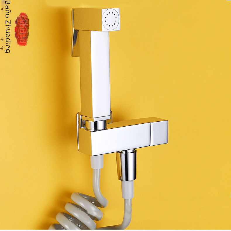 Square Black Brass Bidet Sprayer Set with Angle Valve