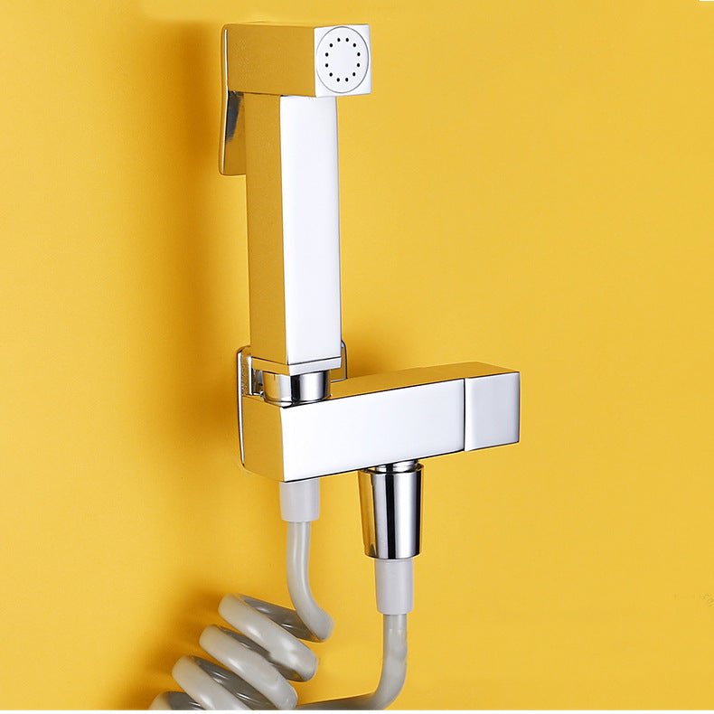 Square Black Brass Bidet Sprayer Set with Angle Valve