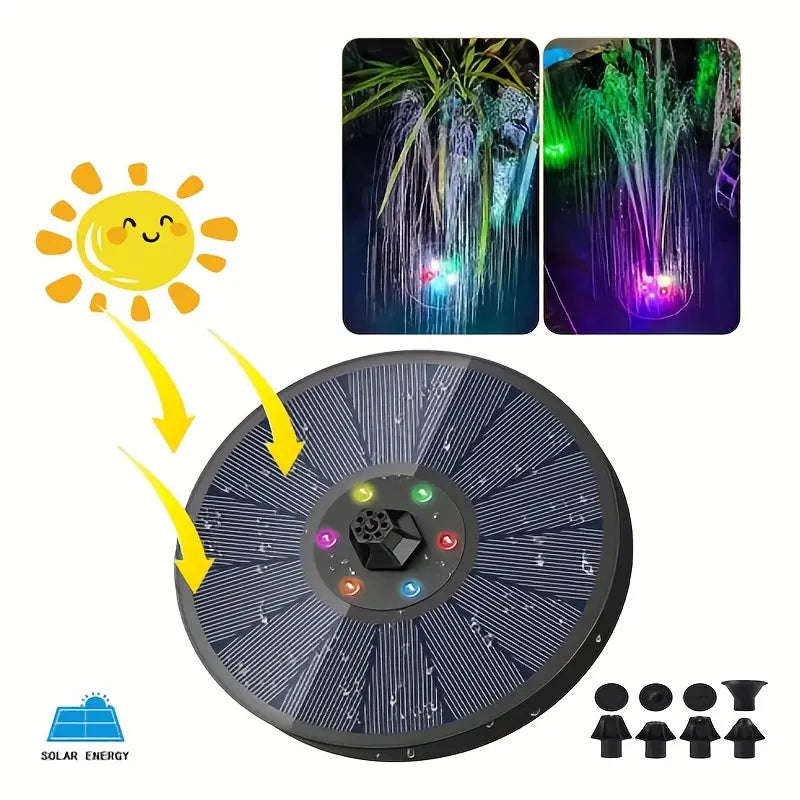Solar Fountain with Glass Panel and 4 Nozzles (Colorful)