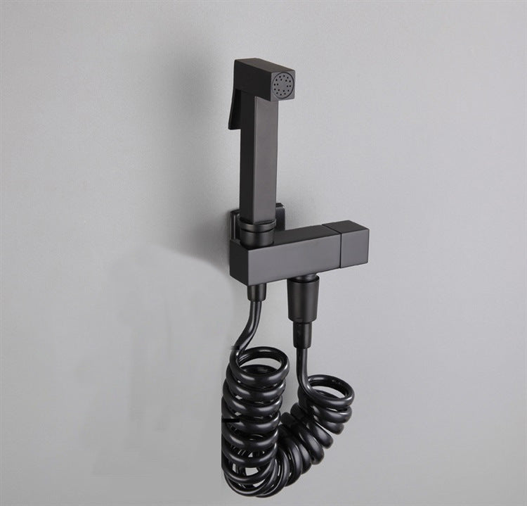Square Black Brass Bidet Sprayer Set with Angle Valve