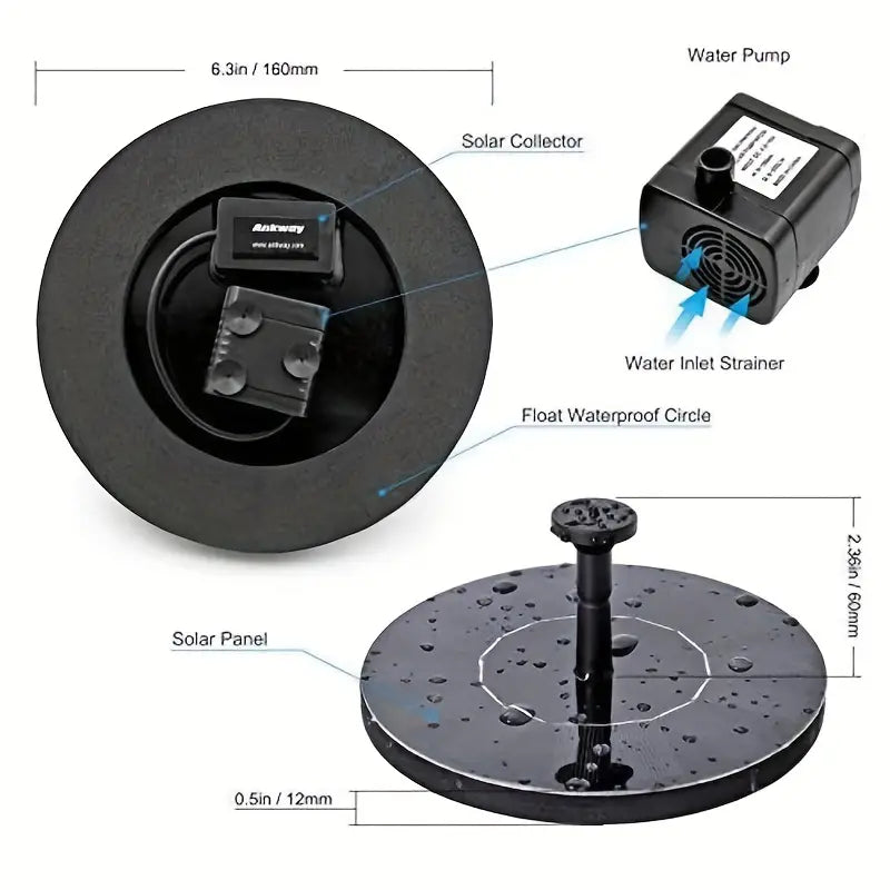 1.5W Solar Fountain Pump Kit with 6 Nozzles